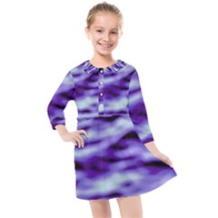 Purple  Waves Abstract Series No3 Kids  Quarter Sleeve Shirt Dress by DimitriosArt