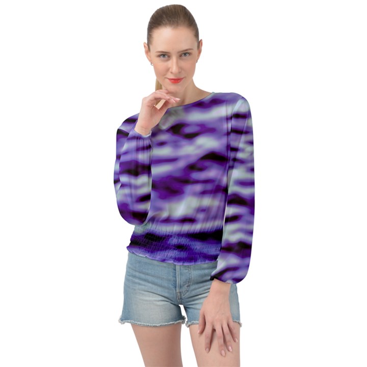 Purple  Waves Abstract Series No3 Banded Bottom Chiffon Top