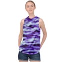 Purple  Waves Abstract Series No3 High Neck Satin Top View1