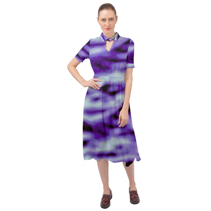 Purple  Waves Abstract Series No3 Keyhole Neckline Chiffon Dress