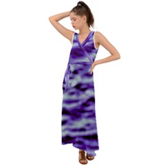 Purple  Waves Abstract Series No3 V-neck Chiffon Maxi Dress