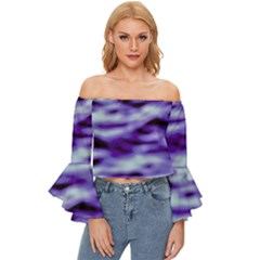 Purple  Waves Abstract Series No3 Off Shoulder Flutter Bell Sleeve Top by DimitriosArt