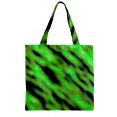 Green  Waves Abstract Series No7 Zipper Grocery Tote Bag by DimitriosArt