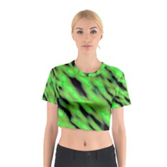 Green  Waves Abstract Series No7 Cotton Crop Top by DimitriosArt