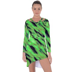 Green  Waves Abstract Series No7 Asymmetric Cut-out Shift Dress by DimitriosArt