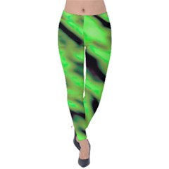 Green  Waves Abstract Series No7 Velvet Leggings by DimitriosArt