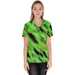 Green  Waves Abstract Series No7 Women s V-neck Scrub Top by DimitriosArt