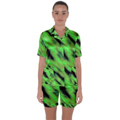 Green  Waves Abstract Series No7 Satin Short Sleeve Pajamas Set by DimitriosArt