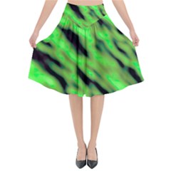 Green  Waves Abstract Series No7 Flared Midi Skirt by DimitriosArt