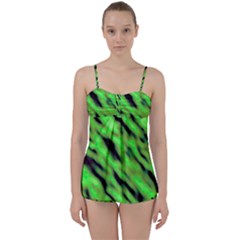 Green  Waves Abstract Series No7 Babydoll Tankini Set by DimitriosArt