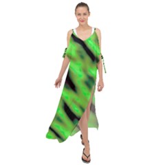 Green  Waves Abstract Series No7 Maxi Chiffon Cover Up Dress by DimitriosArt