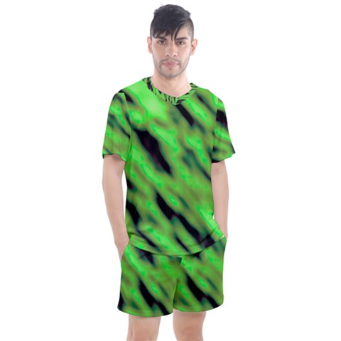 Green  Waves Abstract Series No7 Men s Mesh Tee And Shorts Set by DimitriosArt