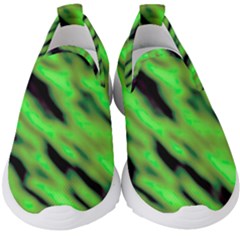 Green  Waves Abstract Series No7 Kids  Slip On Sneakers by DimitriosArt