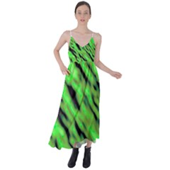 Green  Waves Abstract Series No7 Tie Back Maxi Dress by DimitriosArt