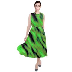 Green  Waves Abstract Series No7 Round Neck Boho Dress by DimitriosArt