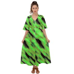 Green  Waves Abstract Series No7 Kimono Sleeve Boho Dress by DimitriosArt