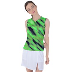 Green  Waves Abstract Series No7 Women s Sleeveless Sports Top by DimitriosArt