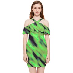 Green  Waves Abstract Series No7 Shoulder Frill Bodycon Summer Dress by DimitriosArt