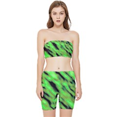 Green  Waves Abstract Series No7 Stretch Shorts And Tube Top Set by DimitriosArt