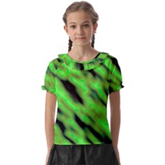 Green  Waves Abstract Series No7 Kids  Frill Chiffon Blouse by DimitriosArt