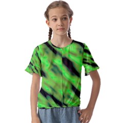 Green  Waves Abstract Series No7 Kids  Cuff Sleeve Scrunch Bottom Tee