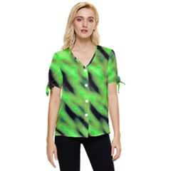 Green  Waves Abstract Series No7 Bow Sleeve Button Up Top