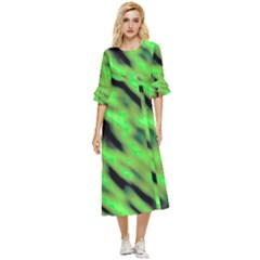 Green  Waves Abstract Series No7 Double Cuff Midi Dress