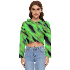 Green  Waves Abstract Series No7 Women s Lightweight Cropped Hoodie by DimitriosArt