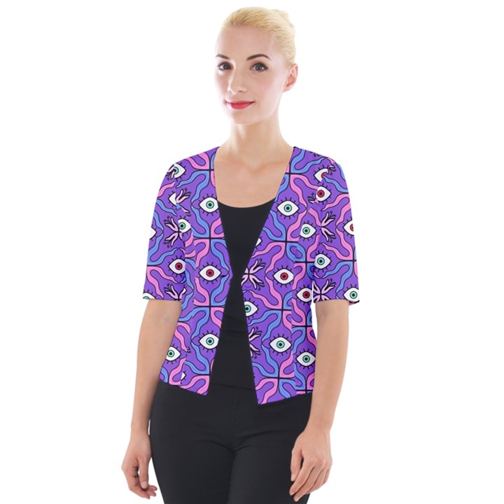 Abstract Illustration With Eyes Cropped Button Cardigan