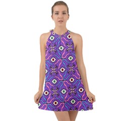 Abstract Illustration With Eyes Halter Tie Back Chiffon Dress by SychEva