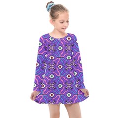 Abstract Illustration With Eyes Kids  Long Sleeve Dress by SychEva