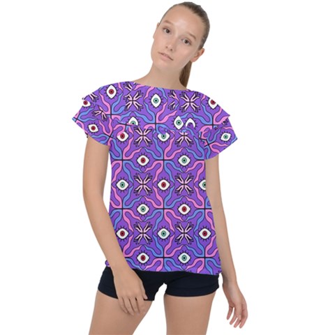 Abstract Illustration With Eyes Ruffle Collar Chiffon Blouse by SychEva