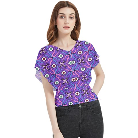 Abstract Illustration With Eyes Butterfly Chiffon Blouse by SychEva