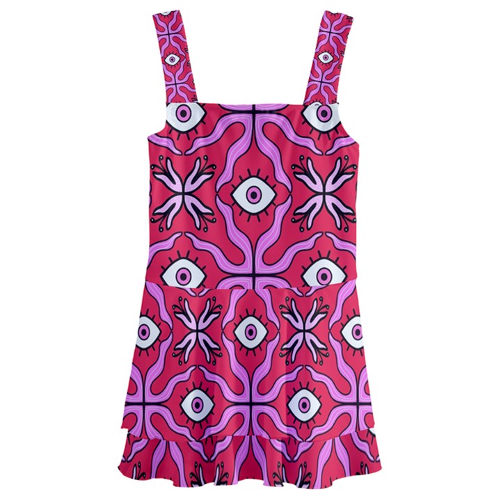 Abstract Illustration With Eyes Kids  Layered Skirt Swimsuit