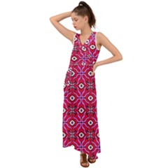 Abstract Illustration With Eyes V-neck Chiffon Maxi Dress