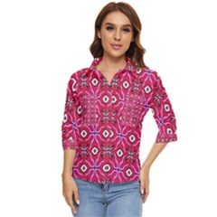 Abstract Illustration With Eyes Women s Quarter Sleeve Pocket Shirt