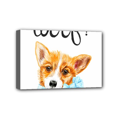 Welsh Corgi Pembrock With A Blue Bow Mini Canvas 6  X 4  (stretched) by ladynatali