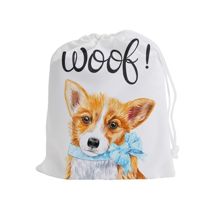 Welsh Corgi Pembrock with a blue bow Drawstring Pouch (XL)