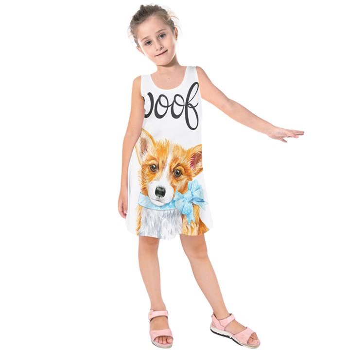 Welsh Corgi Pembrock with a blue bow Kids  Sleeveless Dress