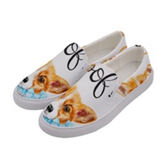 Welsh Corgi Pembrock With A Blue Bow Women s Canvas Slip Ons by ladynatali