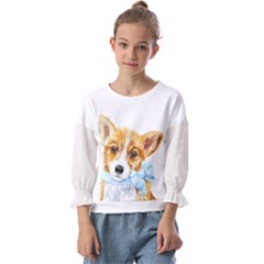 Welsh Corgi Pembrock With A Blue Bow Kids  Cuff Sleeve Top