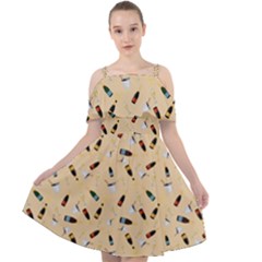 Festive Champagne Cut Out Shoulders Chiffon Dress by SychEva