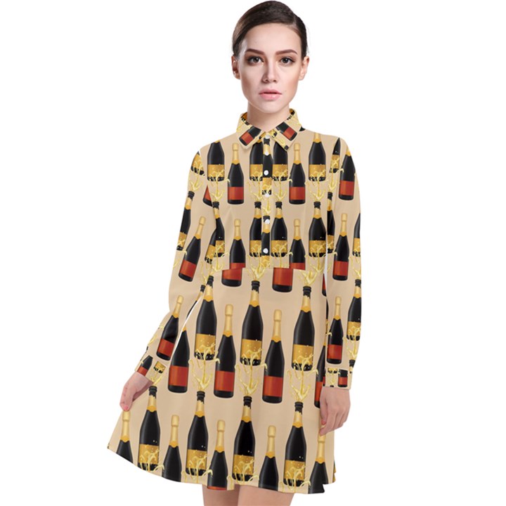 Champagne For The Holiday Long Sleeve Chiffon Shirt Dress