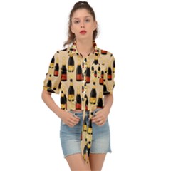 Champagne For The Holiday Tie Front Shirt  by SychEva