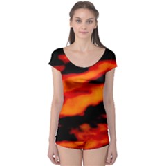 Red  Waves Abstract Series No13 Boyleg Leotard  by DimitriosArt