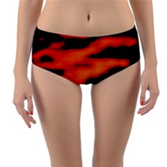 Red  Waves Abstract Series No13 Reversible Mid-waist Bikini Bottoms by DimitriosArt