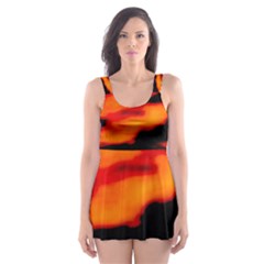 Red  Waves Abstract Series No13 Skater Dress Swimsuit by DimitriosArt