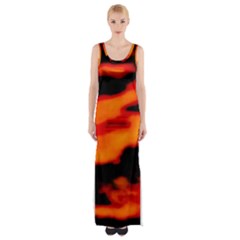 Red  Waves Abstract Series No13 Thigh Split Maxi Dress by DimitriosArt