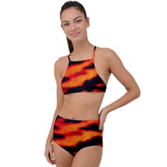 Red  Waves Abstract Series No13 High Waist Tankini Set by DimitriosArt