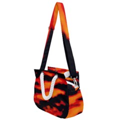 Red  Waves Abstract Series No13 Rope Handles Shoulder Strap Bag by DimitriosArt